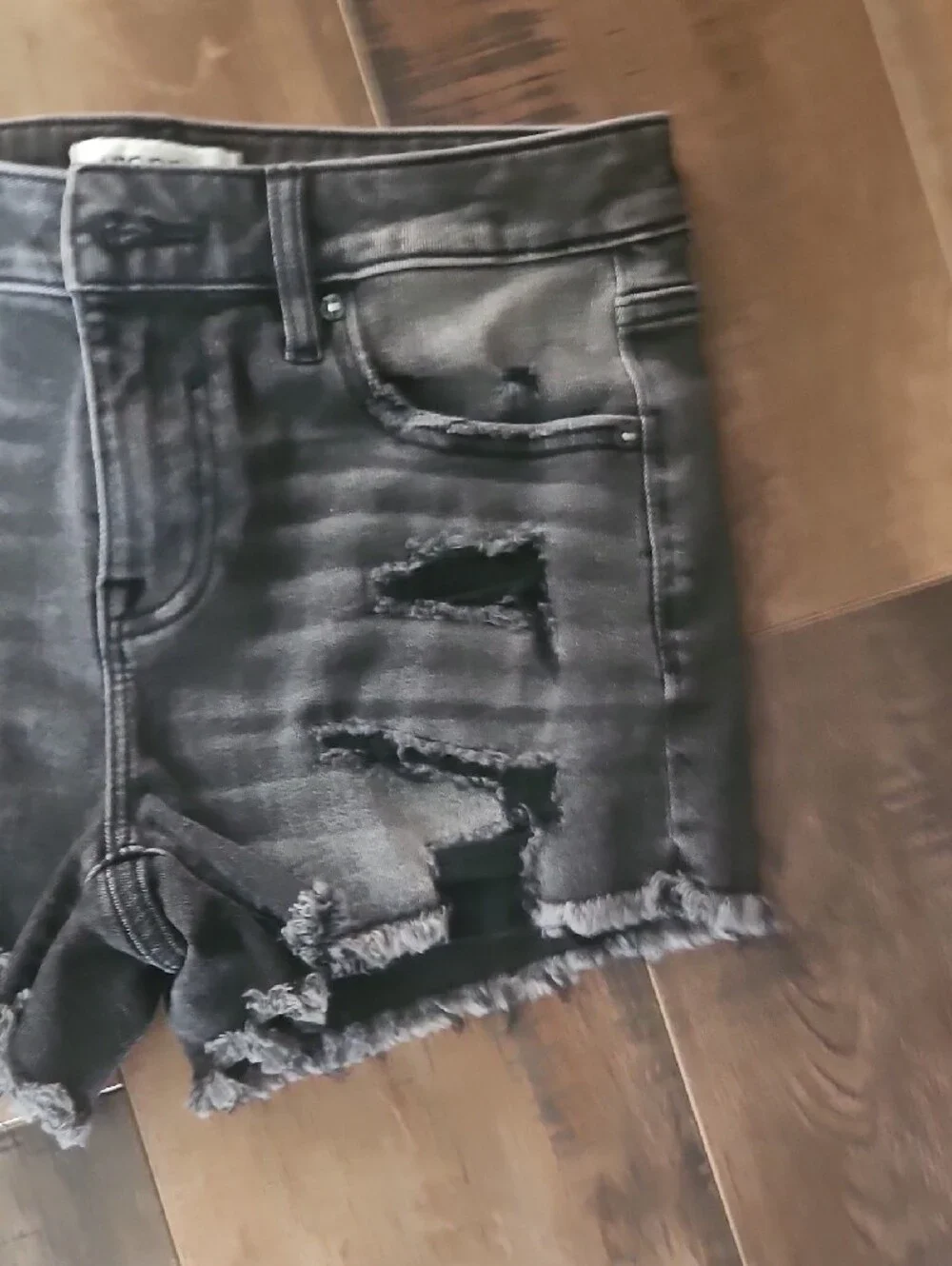 Vigoss Washed Black Ripped Denim Shorts